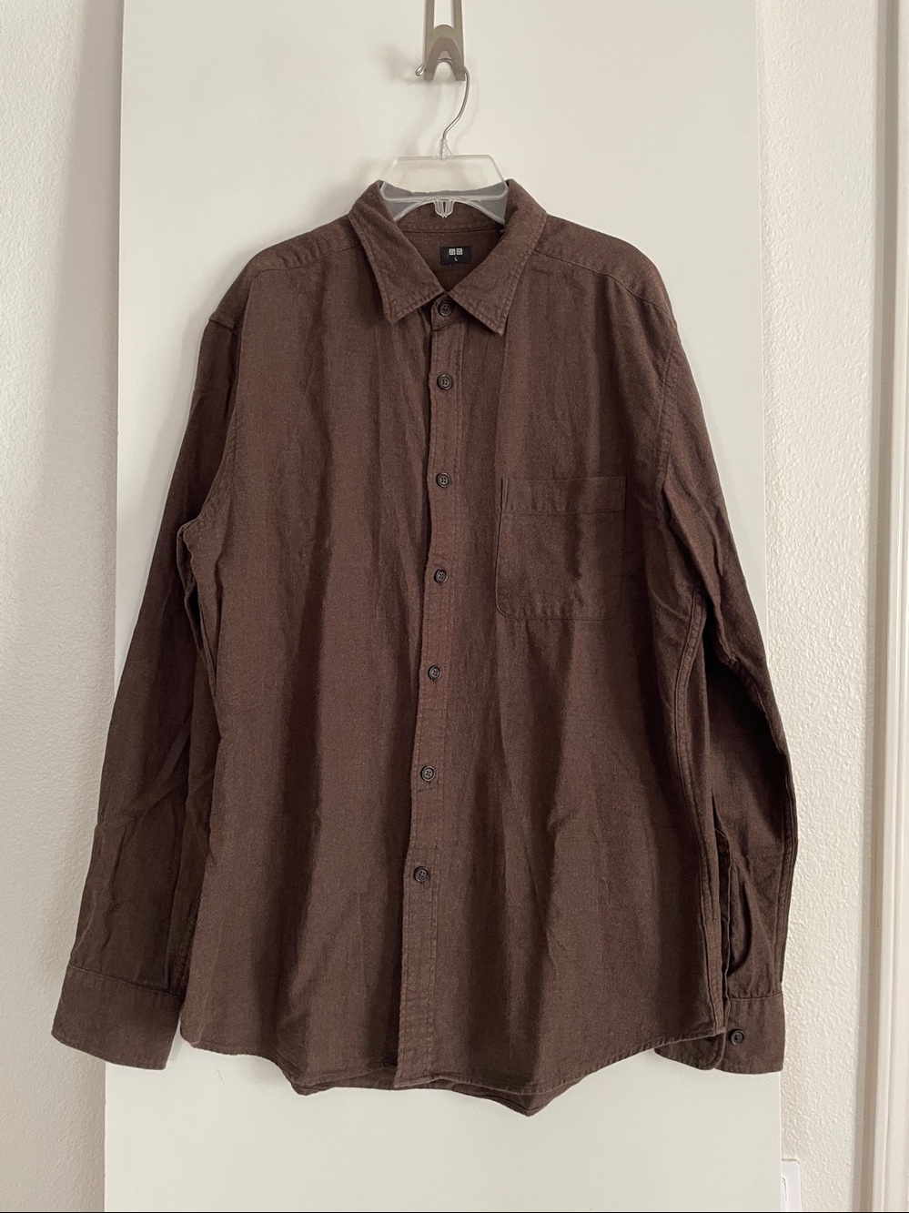 Uniqlo Pure Cotton Flannel Button Down Long Sleeve Shirt Brown Men’s